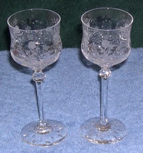 2 Elegant Crystal Liqueur Glasses, Floral Pattern Etching, 5 5/8" Tall - Picture 1 of 1