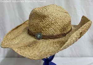 Women's Stetson Natural Tan Burned Straw Cowboy Cowgirl Western Hat 7 Medium - Picture 1 of 10