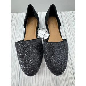 NWT Lane Bryant Women's 9W Black Sparkle Slip-On Flats Comfort Shoes Wide Width - Picture 1 of 5