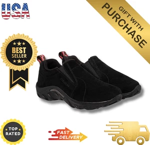 Merrell Kids Jungle Moc Leather Slip-On Shoes Black Size 6M Big Kid Comfort Grip - Picture 1 of 14