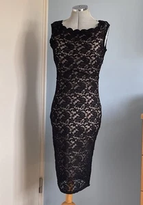 Vintage 90s Y2k Jane Norman Dress Nude Black Lace Wiggle Bodycon Party 12 14 - Picture 1 of 10