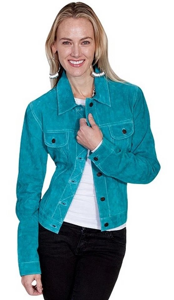 Scully Western Jacket Womens Boar Suede Jean Button Lined L107, Turquoise, XL - Image 1 of 1