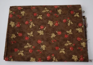 3 sisters CHOCOLAT moda 100% cotton fabric piece BROWN RED ROSES 36" x 28 " - Picture 1 of 4