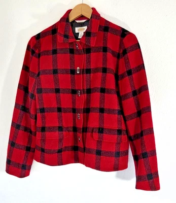 Chaqueta de Colección Talbots Para Mujer Roja Negra Mezcla de Lana Italiana Cierres de Palanca Talla 8 Foto 1 de 4