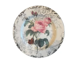 American Atelier Rose Toile 8" White Rose Salad Plate 5232 Cottagecore Garden - Picture 1 of 5