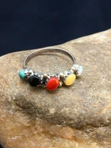 Zuni Native American Sterling Silver Blue Opal Coral Turquoise Ring Sz 6.5 8999 - Picture 1 of 10