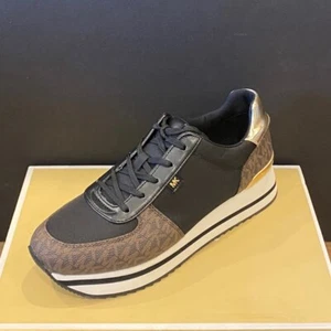 Scarpe da ginnastica Michael Kors Monique MK firma logo marroni piatte 9,5 NUOVE - Foto 1 di 5
