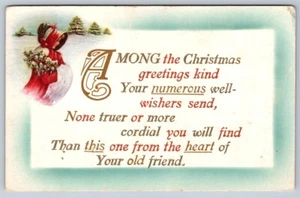 Christmas Greetings, Girl In Red Carrying Holly, Snowy Scene, Vintage Postcard - Bild 1 von 2
