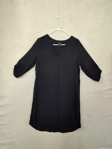 Worthington Women Dress Small Black 100% Rayon 3/4 Sleeve Shift Knee Length - Picture 1 of 18