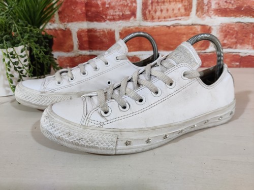 CONVERSE SCARPE DA GINNASTICA BIANCHE UK 6 US 8 STRINGATE IN PELLE DONNA SNEAKERS BASSE CON FINITURE A STELLA