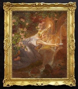 Handmade Old Master-Art Antique Oil Painting Female women girl on canvas 24x30" - Picture 1 of 2