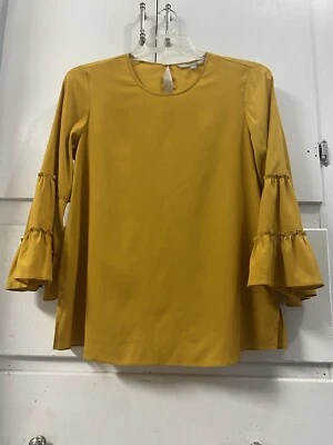 Valerie Stevens Mustard Yellow Flared Sleeve Lightweight Blouse Womens Medium - Image 1 of 4