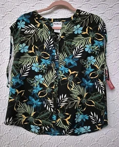Damen ärmellose Bluse Bon Worth PXS schwarz mit schönem tropischem Design NEU - Bild 1 von 5
