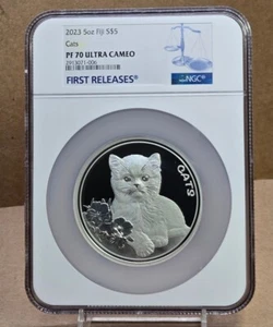 2023 FIJI $5 - CATS - NGC PF70 UC FR - 5 oz .999 SILVER COIN - CAT - Picture 1 of 6