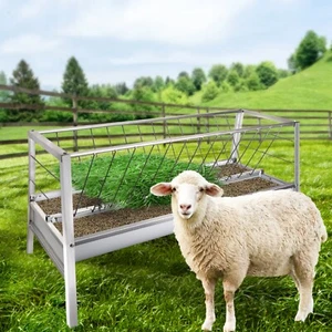 2-in-1 Goat Grain&Hay Feeder, 5ft Long, 77Gal Galvanized Steel Livestock Feeder - Picture 1 of 7