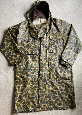 Vtg Duck Hunting Camo Jacket Rainskins Mens Large Hunting Water Hooded Zip - Image 1 of 4