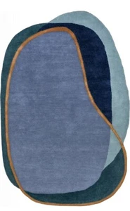 Blue Abstract Irregular Shaped New Zealand Wool Hand-Tufted Area Rug - Picture 1 of 7