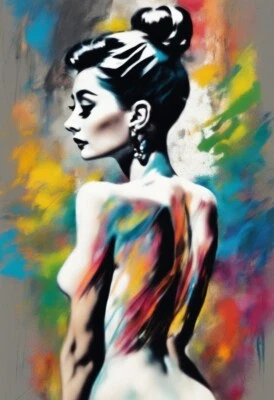 Arte abstrata nua Audrey Hepburn arte nua tela arte nua 12 x 16" impressão em tela nua - Imagem 1 de 4