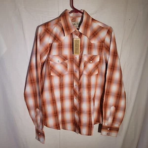 CEDAR ROSE Woman's Orange Plaid Western Shirt Long Sleeve Pearl Snaps Size M NEW - Picture 1 of 7