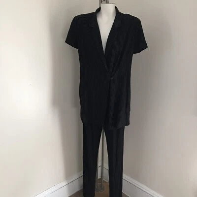 EMANUEL by EMANUEL UNGARO Mujer 2 Piezas Traje Pantalón Blazer Chaqueta B/N Rayas 10 Foto 1 de 4