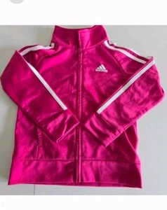 Adidas Girls Youth Full Zip Sweatshirt Neon Pink White Size 4 Logo School - Picture 1 of 5