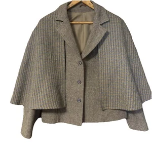 Vtg Equestrian Caped Riding Jacket M Wool Blazer Detachable Cape Houndstooth - Picture 1 of 21
