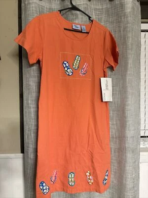 Jane Ashley Y2K 100% Cotton Casual Midi Shift Dress Summer Beachy Flip Flop Foto 1 de 4