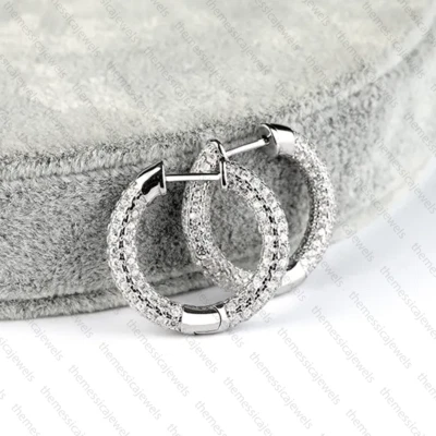 1.24Ctw Round Cut Moissanite Stone Medium Hoop Earring 14K White Gold Plated - Image 1 of 4