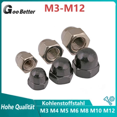 Hutmutter Metrisch M3 M4 M5 M6 M8 M10 M12 Hohe Form Sechskant Schwarz Muttern - Bild 1 von 4