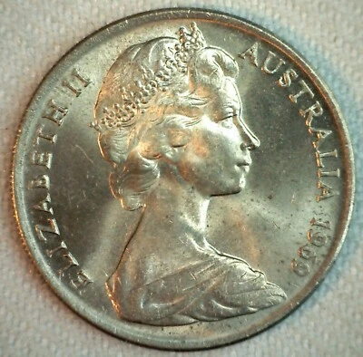 Moneda australiana de diez centavos de cobre y níquel de Australia 1969 moneda australiana de 10 c sin circular Foto 1 de 2