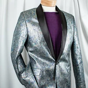 ASOS New Silver Multicolor Polyester Blend Men Formal Tuxedo Jacket Size 38 R - Picture 1 of 12