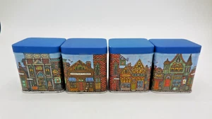 4 Vintage Potpourri Press Tins Village Store Front Blue Tin with Lid - Picture 1 of 7