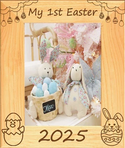 My First Easter 2025 Laser Engraved Wood Picture Frame Portrait (4 x 6) - Picture 1 of 2