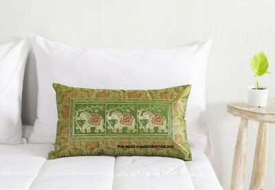Indian Elephant Brocade Silk Cushion Cover Throw Handmade Pillow Case Cover 16" - image 1 of 4