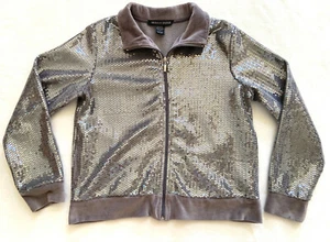 Spiegelbild Damen Lg grau Pailletten Velour Jacke Bomber Sweatshirt Reißverschluss SAUBER - Bild 1 von 8