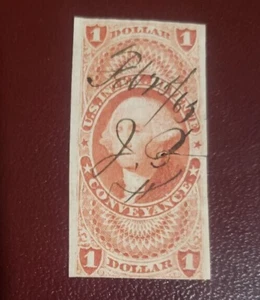 US used IRS Stamp-Scott #R66a Washington $1 orange Conveyance Pen Cancel 2/25/65 - Bild 1 von 1