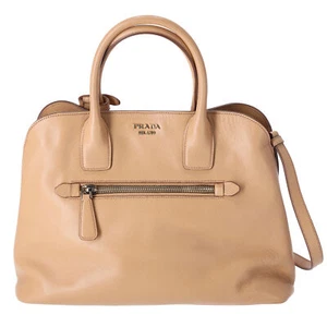 PRADA Logo Handbag BN2554 Beige Saffiano Cuir Leather - Picture 1 of 8
