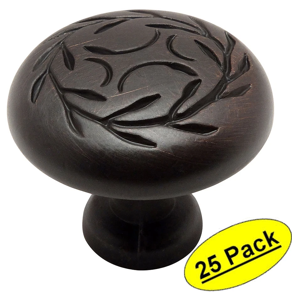 *Paquete de 25* Perillas de hoja de bronce frotadas con aceite para gabinete Cosmas #464ORB Foto 1 de 1