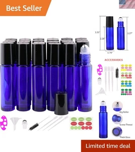 24 botellas enrollables de vidrio azul cobalto reutilizables de 10 ml con bolas de acero inoxidable - Imagen 1 de 9