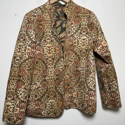 Chaqueta reversible acolchada de colección y2k para mujer mediana verde floral cachemira boho cabaña Foto 1 de 4