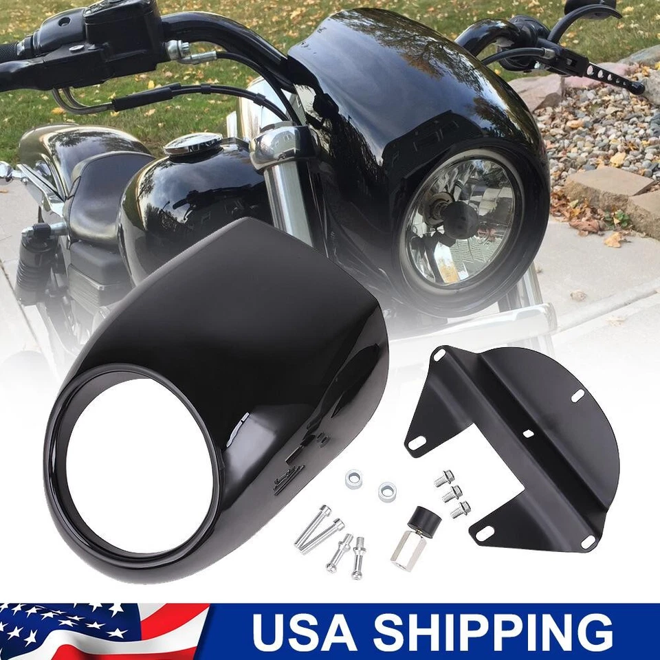 Black Headlight Fairing Mask For Harley Sportster Front Fork Cowl XL 1200 & 883 Foto 1 de 4