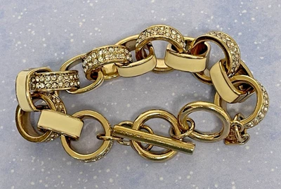 Pulseira Banana Republic elos de ouro robustos esmalte marfim e strass 8" alternância - Imagem 1 de 4