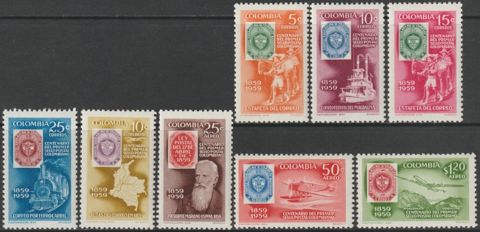 EDSROOM-21434 Columbia 709-712, C351-C354 LH 1959 Complete 100 Years of Stamps - Image 1 of 2