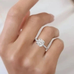 Echter Moissanit 3,00Ct Kissenschliff Solitär Ehering 14K Weißgold vergoldet - Bild 1 von 9