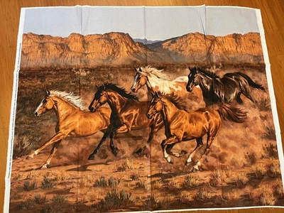 WILD WINGS & CHRIS CUMMINGS  FOR 4 SEASONS WILD HORSES QUILT FABRIC PANEL - Image 1 of 3