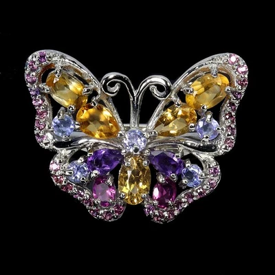 925纯银戒指椭圆形黄水晶6x4毫米坦桑石宝石首饰尺寸9 — 第 1/4 张图片