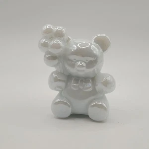 Boyd Glass Fuzzy the Bear Figurine White Iridized Carnival Glass - Picture 1 of 7