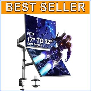 Full Motion Dual Monitor Desk Mount for 17"-32" Screens with Easy Installation - Picture 1 of 10