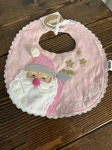 Mud Pie Baby’s 1. Weihnachten Santa besticktes Lätzchen Mädchen rosa Boutique neu mit Etikett - Bild 1 von 5