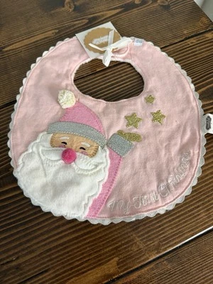Mud Pie Baby’s 1st Christmas Santa Embroidered Bib Girls Pink Boutique NWT - Image 1 of 4